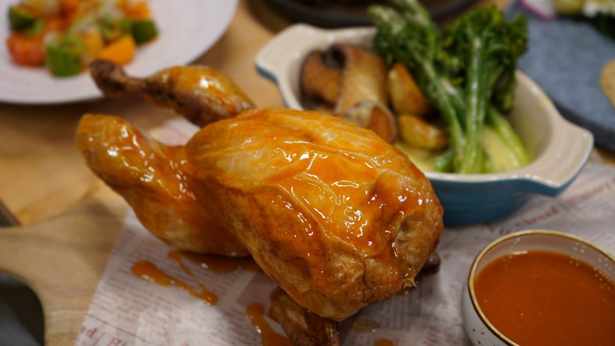 Roast Chicken with Smoked Chilli Honey Glaze, Vegetables Medley Recipe